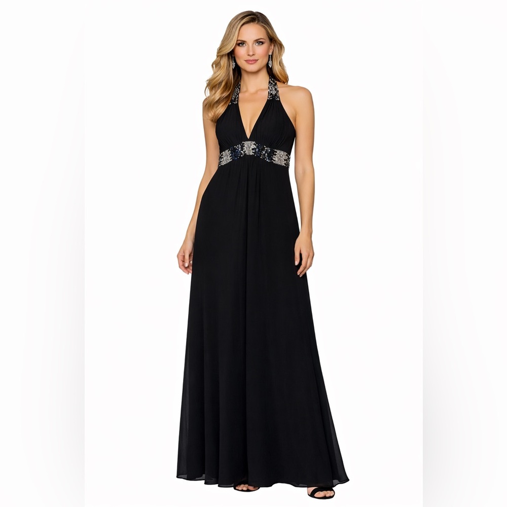 Dave & Johnny Black Halter Cocktail Formal Embellished Dress Size 13/14 New